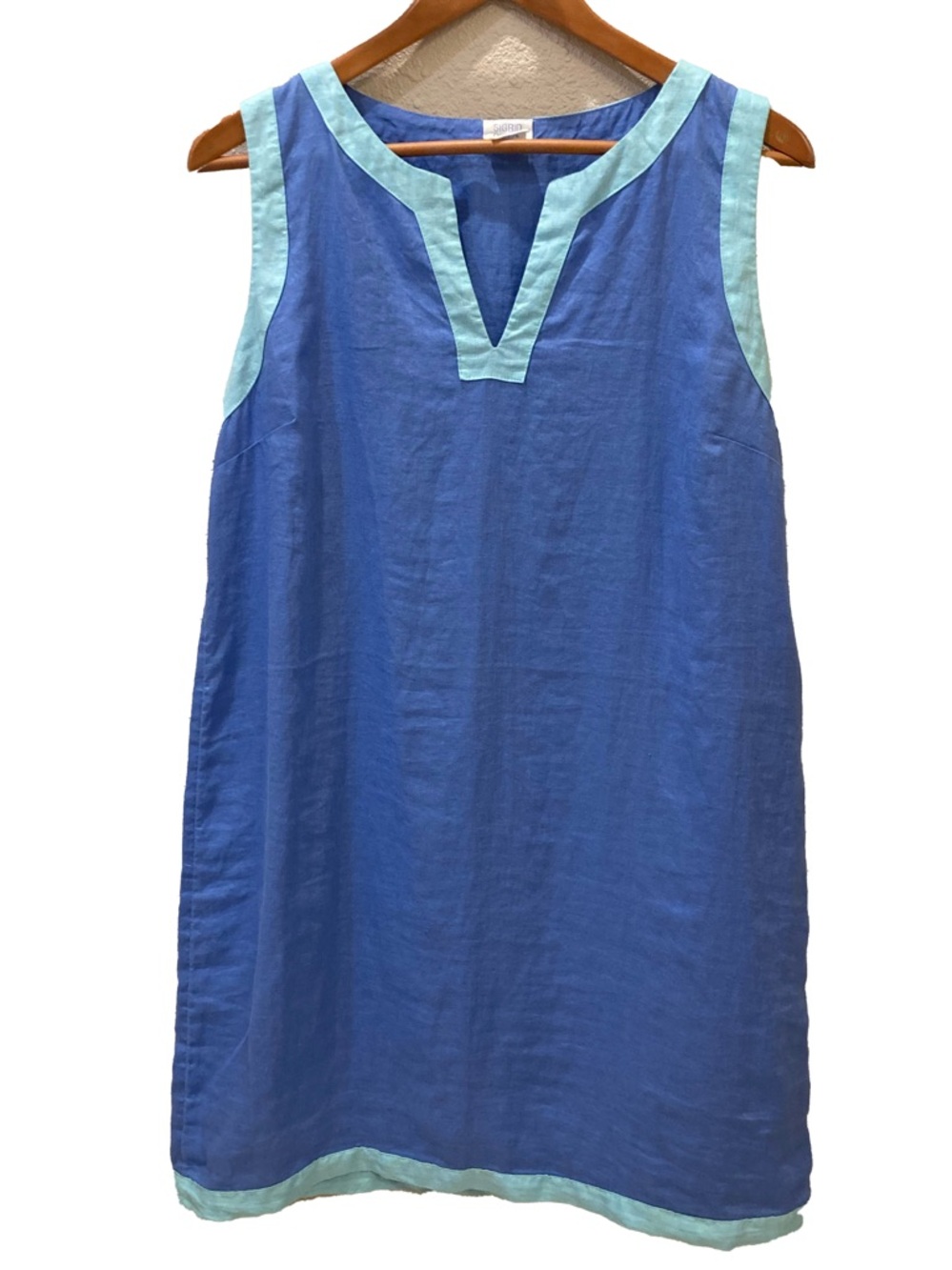 Sigrid Olsen Blue Sleeveless Mini Dress with Mint Trim